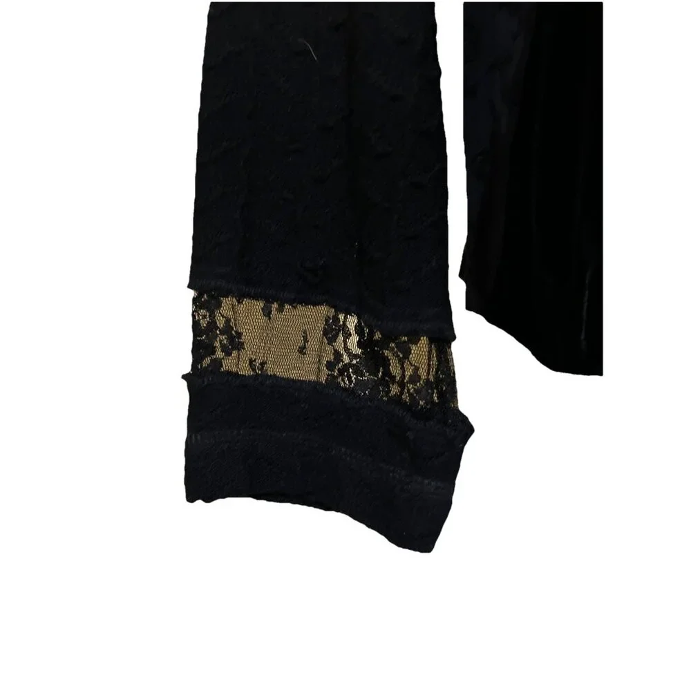 Witchy Jacket Womens L Black Velvet Patchwork Lace Crop Peek WhimsiGoth Fairy - Picture 6 of 13